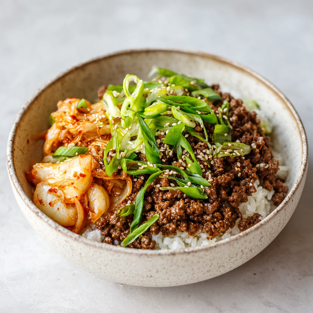 Korean BBQ Beef Bowl with Kimchi
